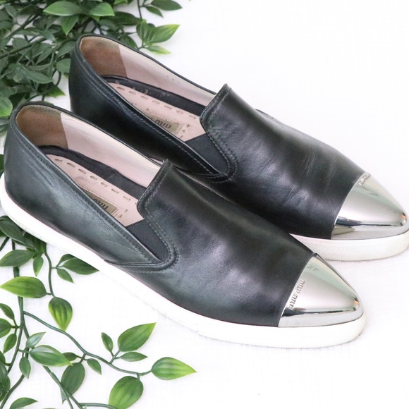 Miu Miu Shoes - Miu Mix Leather Cap-Toe Slip-On Sneakers